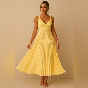Elegant Yellow Pleated Dress - NWOT